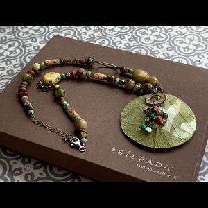 SILPADA Retired Leaf pendant multi stone necklace